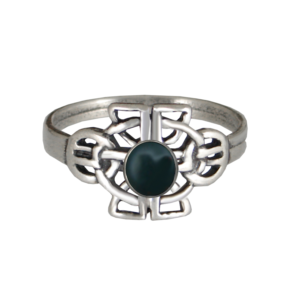 Sterling Silver Celtic Knotwork Ring With Bloodstone Size 11